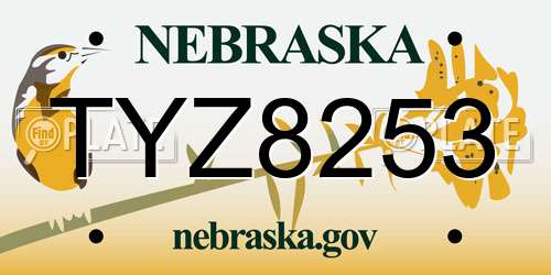TYZ8253 Nebraska License Plate