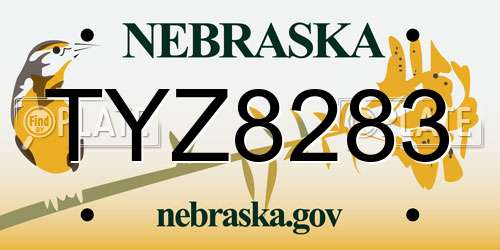 TYZ8283 Nebraska License Plate