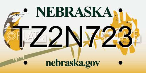TZ2N723 Nebraska License Plate