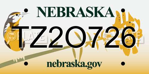 TZ2O726 Nebraska License Plate