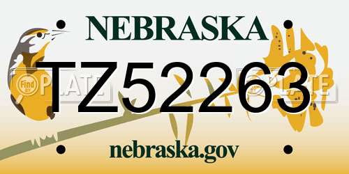 TZ52263 Nebraska License Plate