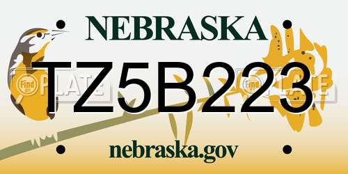 TZ5B223 Nebraska License Plate