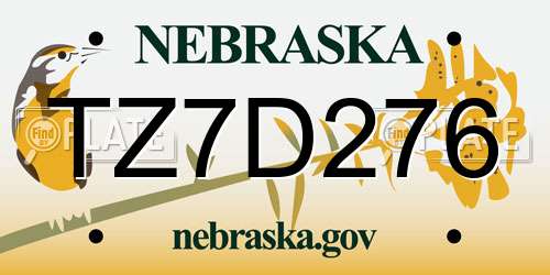 TZ7D276 Nebraska License Plate