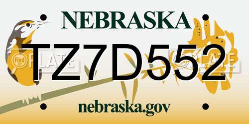 TZ7D552 Nebraska License Plate