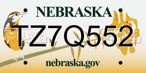 TZ7Q552 Nebraska License Plate