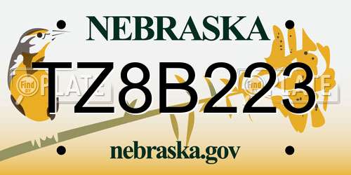 TZ8B223 Nebraska License Plate