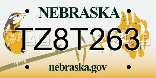 TZ8T263 Nebraska License Plate
