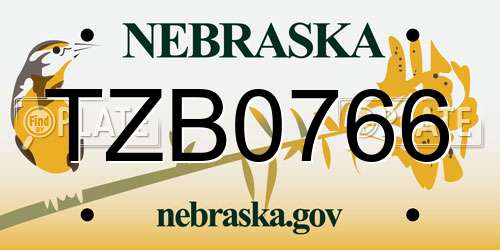 TZB0766 Nebraska License Plate