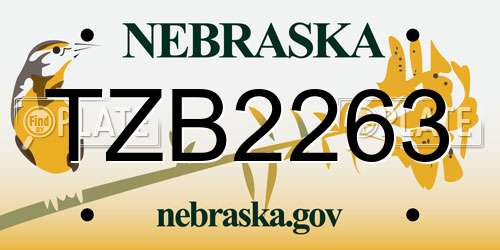 TZB2263 Nebraska License Plate