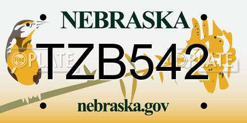 TZB542 Nebraska License Plate