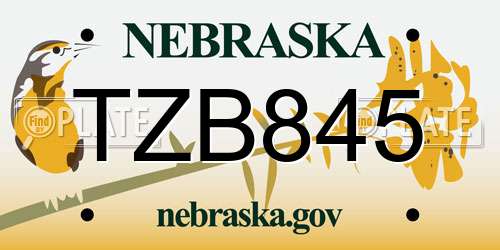 TZB845 Nebraska License Plate