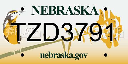 TZD3791 Nebraska License Plate