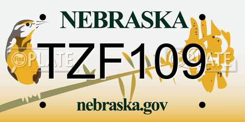 TZF109 Nebraska License Plate