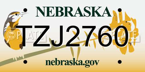 TZJ2760 Nebraska License Plate