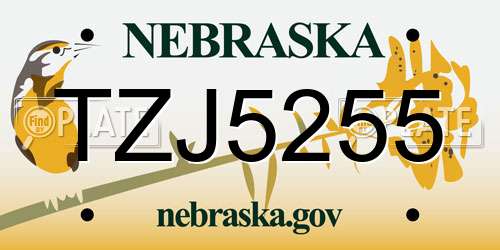 TZJ5255 Nebraska License Plate