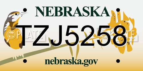 TZJ5258 Nebraska License Plate