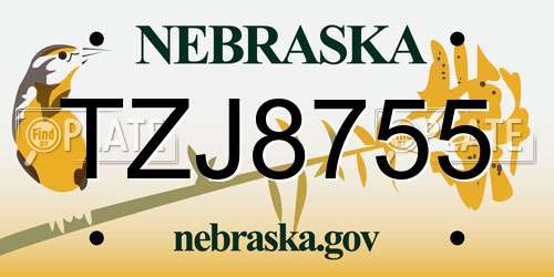 TZJ8755 Nebraska License Plate