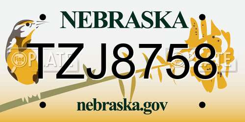 TZJ8758 Nebraska License Plate