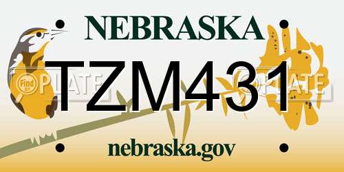 TZM431 Nebraska License Plate