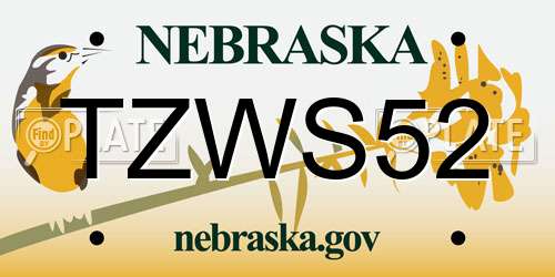 TZWS52 Nebraska License Plate