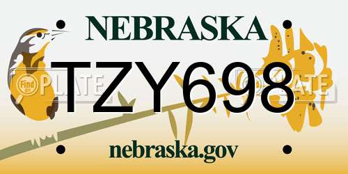 TZY698 Nebraska License Plate