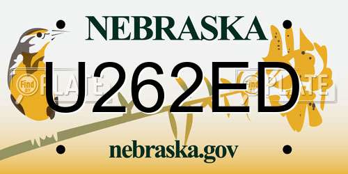 U262ED Nebraska License Plate