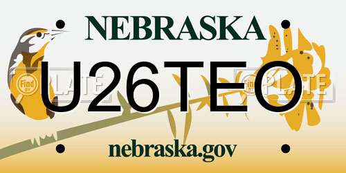 U26TEO Nebraska License Plate