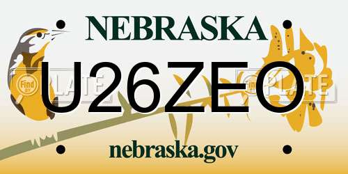 U26ZEO Nebraska License Plate