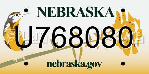 U768080 Nebraska License Plate