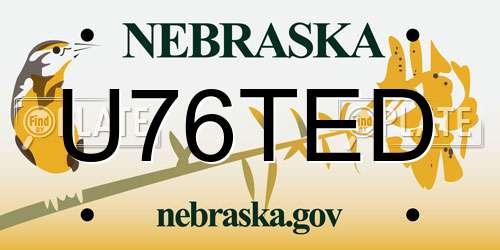 U76TED Nebraska License Plate