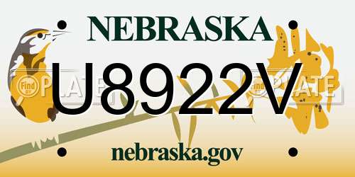 U8922V Nebraska License Plate