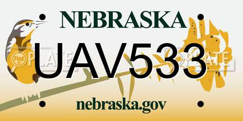UAV533 Nebraska License Plate