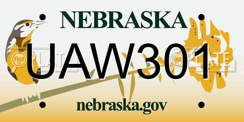 UAW301 Nebraska License Plate