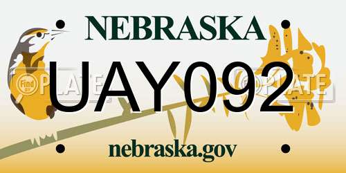 UAY092 Nebraska License Plate