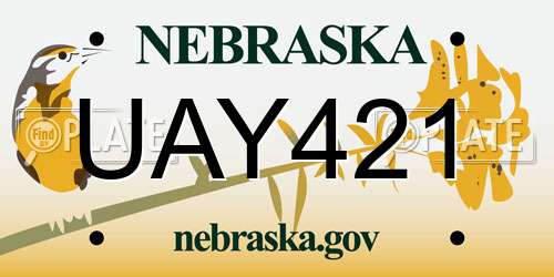 UAY421 Nebraska License Plate