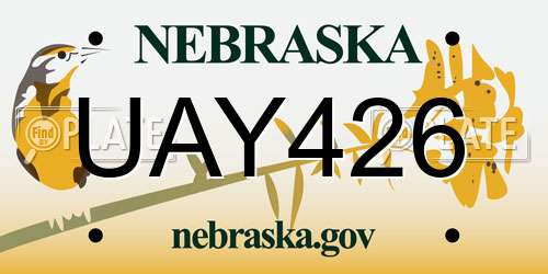 UAY426 Nebraska License Plate