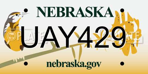 UAY429 Nebraska License Plate