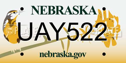 UAY522 Nebraska License Plate