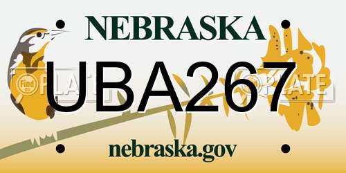 UBA267 Nebraska License Plate
