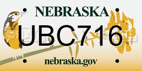 UBC716 Nebraska License Plate