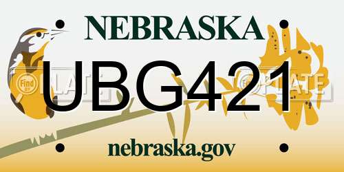 UBG421 Nebraska License Plate