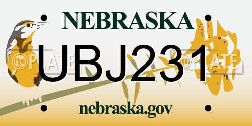 UBJ231 Nebraska License Plate
