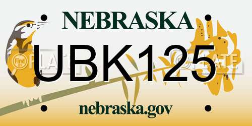 UBK125 Nebraska License Plate