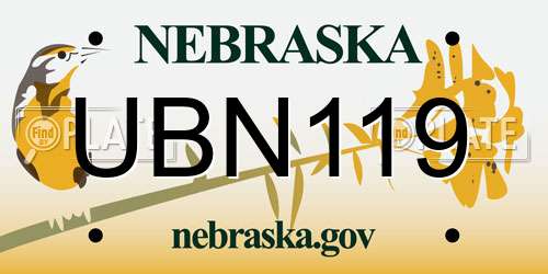 UBN119 Nebraska License Plate