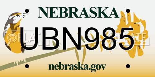UBN985 Nebraska License Plate