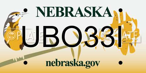 UBO33I Nebraska License Plate