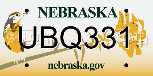 UBQ331 Nebraska License Plate