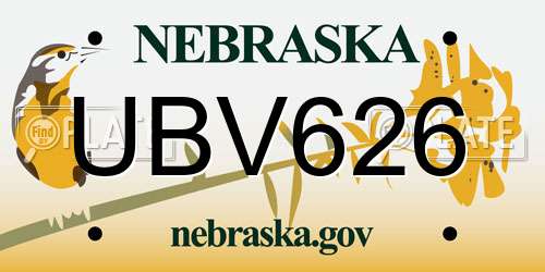 UBV626 Nebraska License Plate