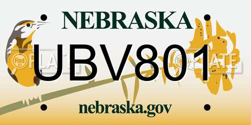 UBV801 Nebraska License Plate