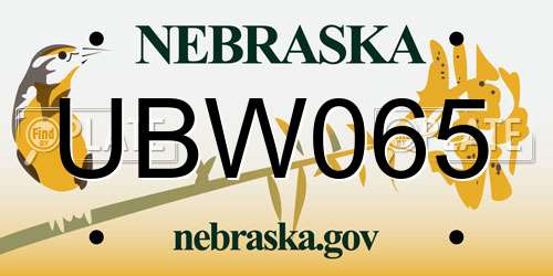 UBW065 Nebraska License Plate